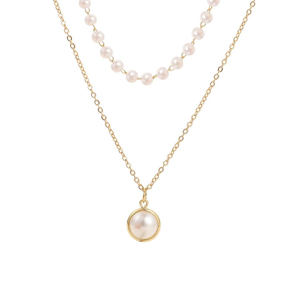 Light luxury niche simple all-match net red necklace temperament double elegant small pearl pendant
