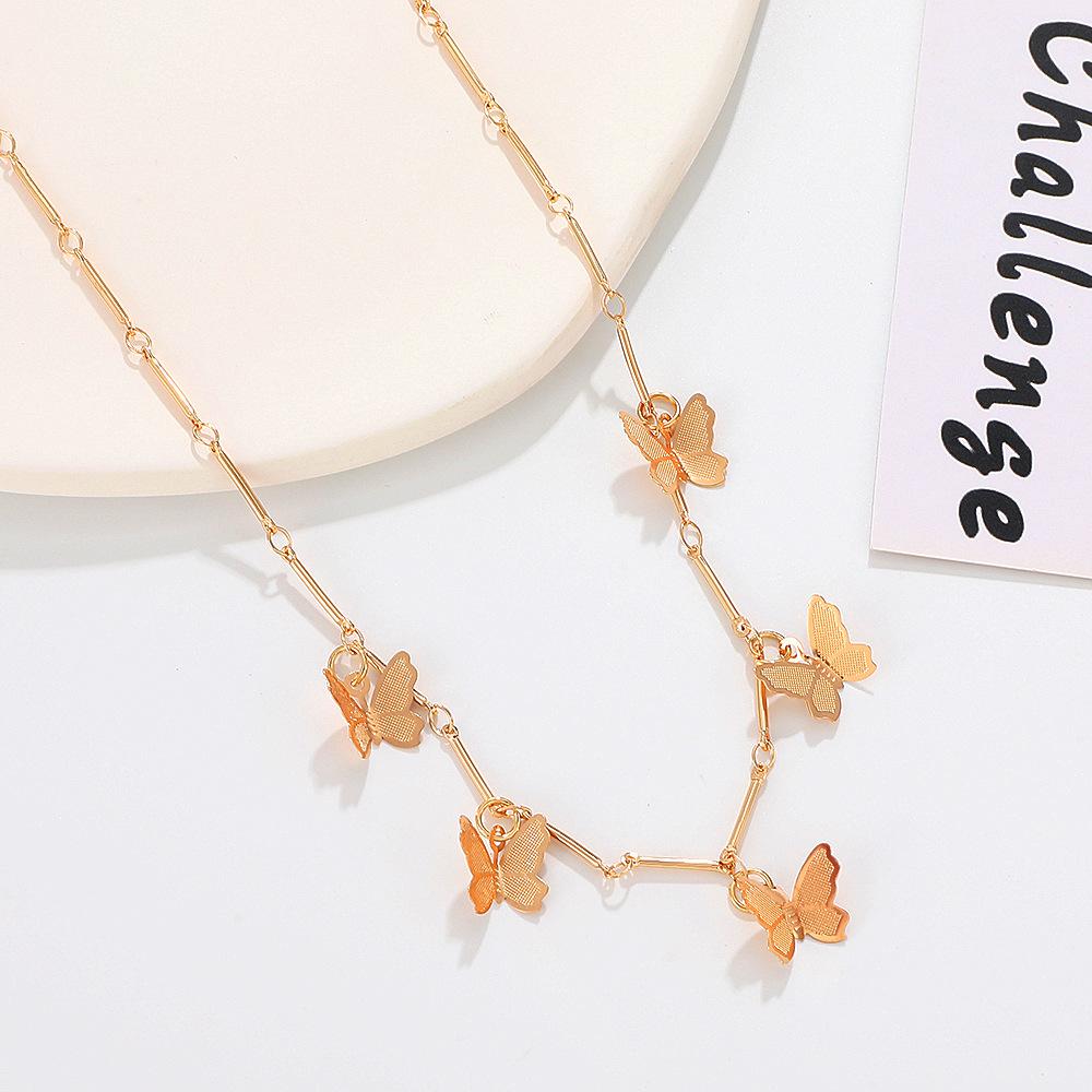 Ins five butterfly necklace female fashion personality butterfly pendant tassel clavicle chain necklace