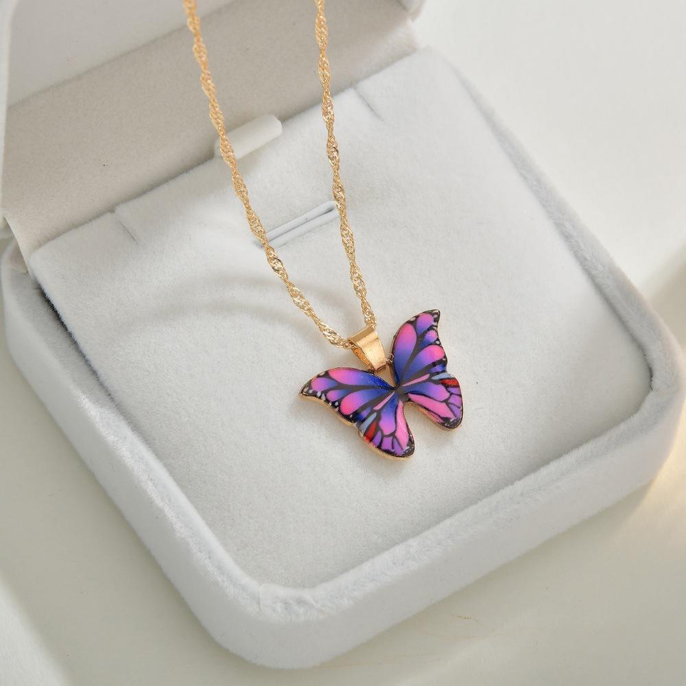 Accessories Fashion Pop Flower Butterfly Necklace Color Drop Oil Alloy Butterfly Jewelry