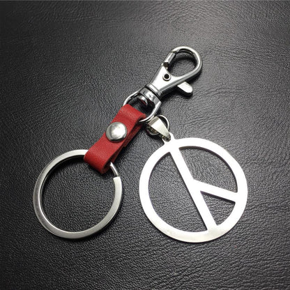 Quan Zhilong GD anti-war logo stainless steel key chain pendant cowhide connection piece Valentine's Day gift world peace