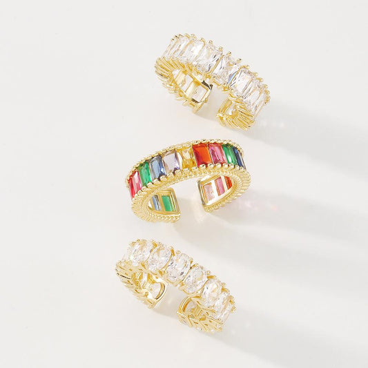 ZR7 Fashion Super Flash Open Ring Simple Retro Zircon Ring Geometric Light Luxury Jewelry