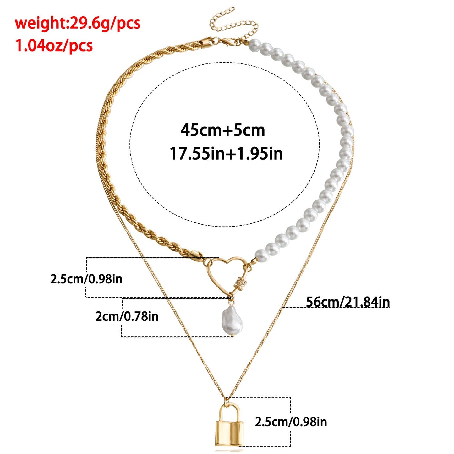 Fashion Temperament Love Padlock Combination Multi-Layered Wearing Exaggerated Necklace Niche Design Pearl Clavicle Chain Female