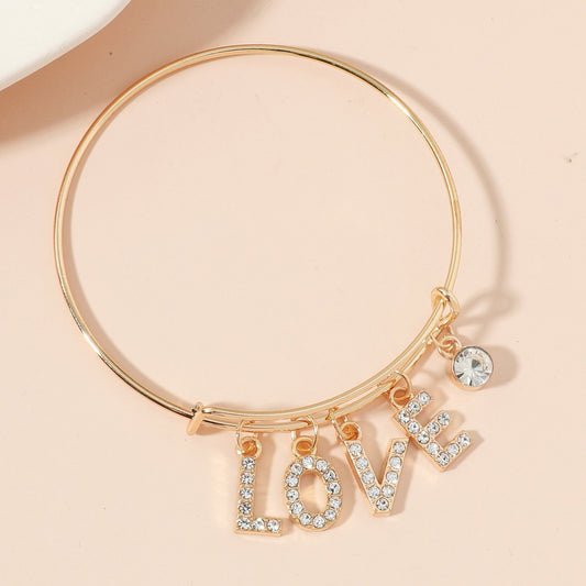 Ins micro-inlaid zircon LOVE letter bracelet retro simple alloy open bracelet student girlfriend gift