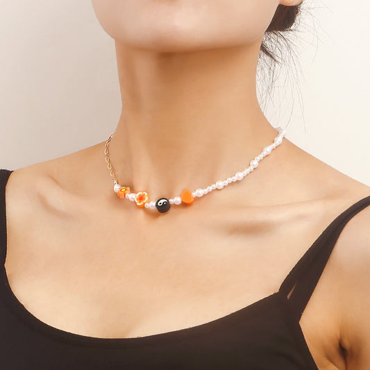 Jewelry Bohemian imitation pearl soft pottery multi-element beaded necklace baby bead necklace hot girl