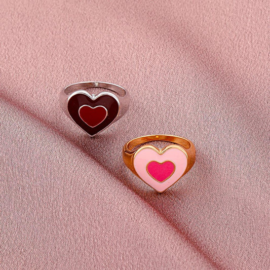 Ins with the same double love ring sweet alloy heart-shaped oil drop ring index finger ring accessories female