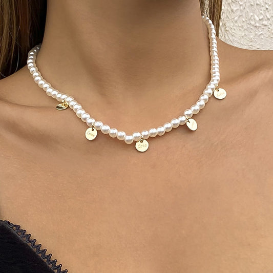 Jewelry Retro Cold Pearl Clavicle Necklace Temperament Simple Metal Letter Tag Necklace