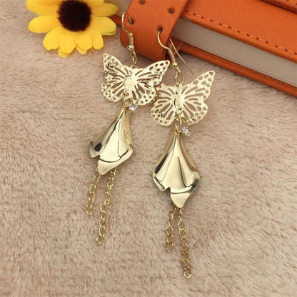 Butterfly Flower Earrings Long Tassel Earrings Retro Exaggerated Ear Jewelry