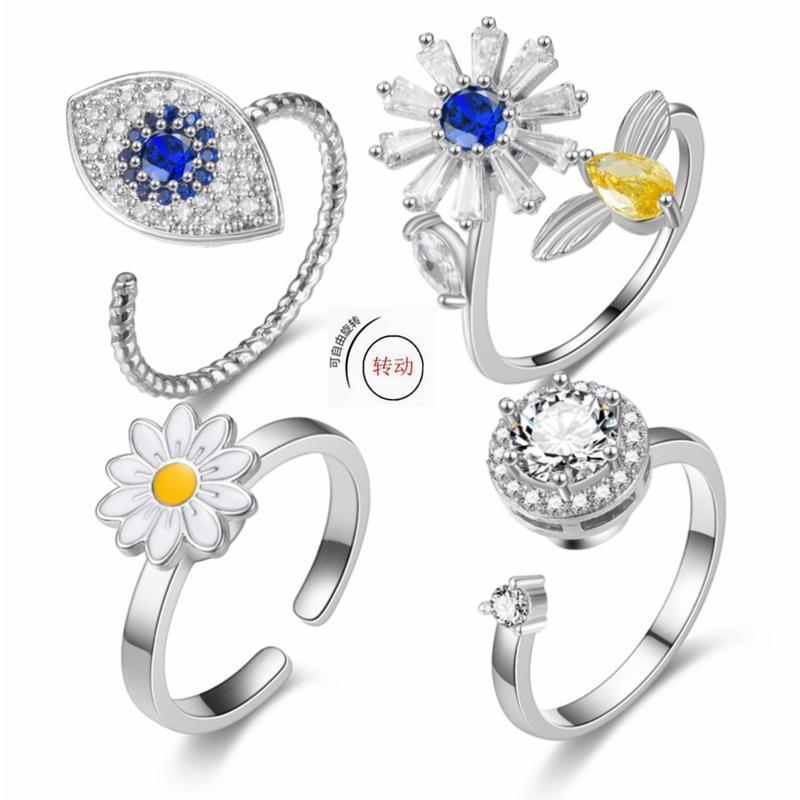 Explosive style rotating living mouth zircon ring anti-anxiety decompression ring female jewelry