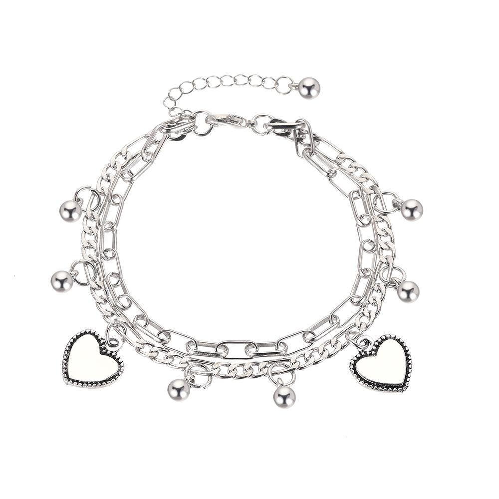 Retro double-layer love bracelet couple ins cold hip-hop personality ball chain bracelet