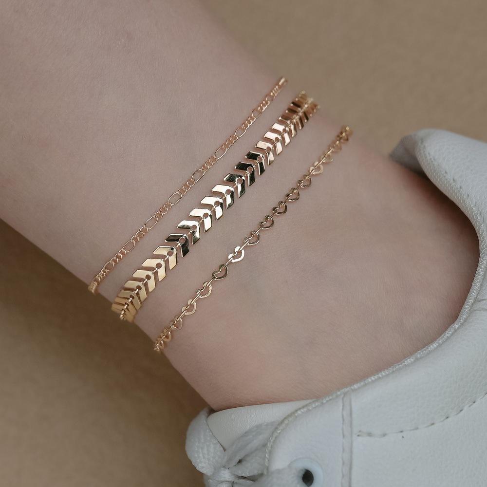 Jewelry Metal Chain Anklet Leaf Peach Heart 3 Set Foot Decoration