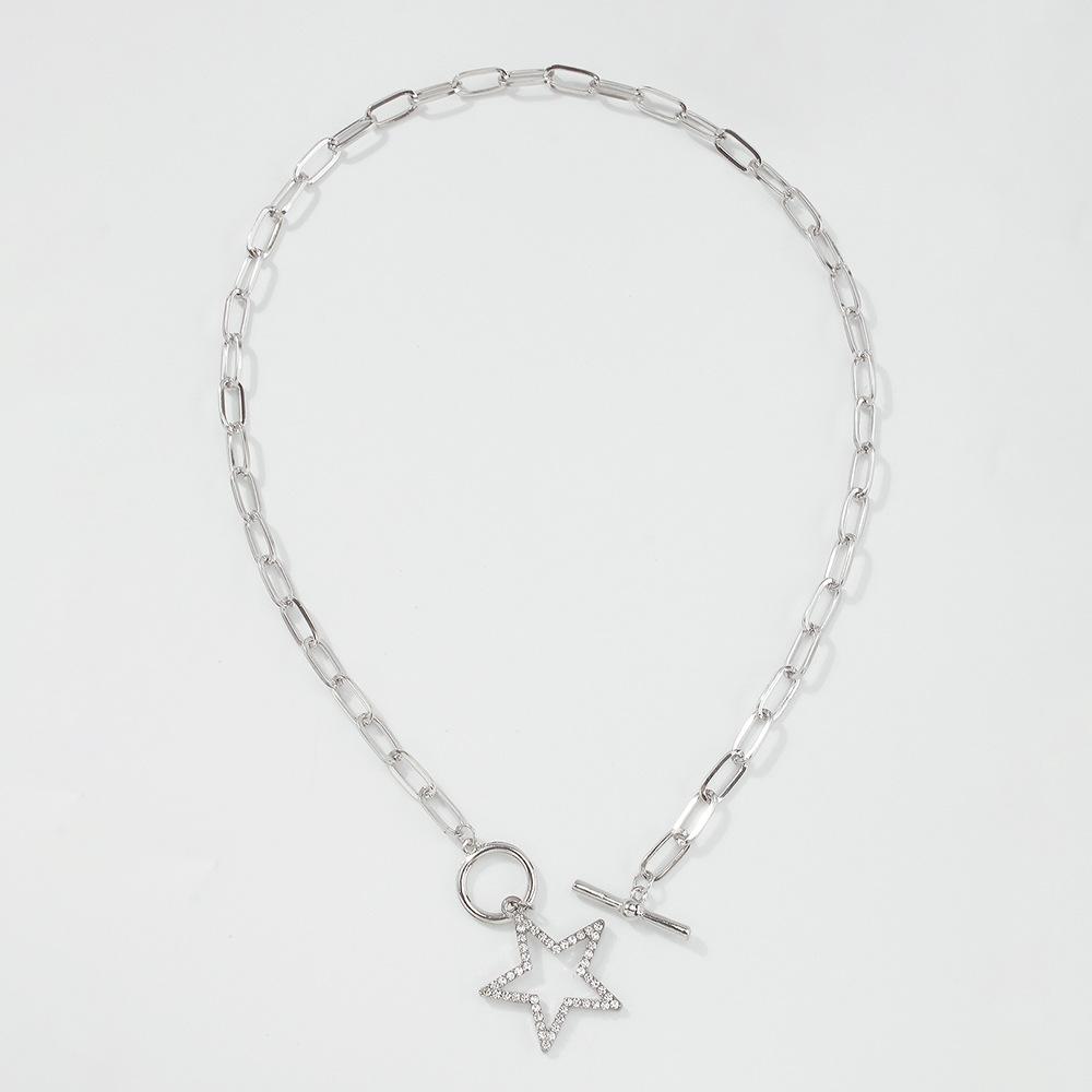 N8599 Simple Small Fresh Temperament Necklace Imitation Diamond Pentagram Retro Creative Clavicle Chain