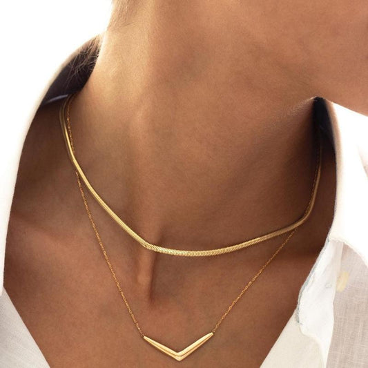 ins simple snake bone chain double clavicle chain fashion temperament niche design geometric triangle pendant necklace