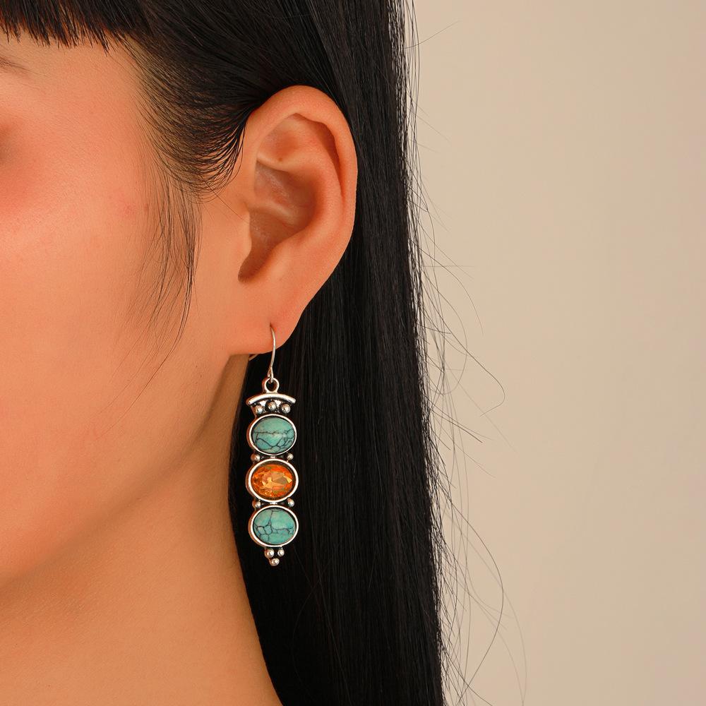 Retro Tassel Pearl Flower Drip Earrings Fashion Temperament Long Turquoise Earrings Frosty Earrings