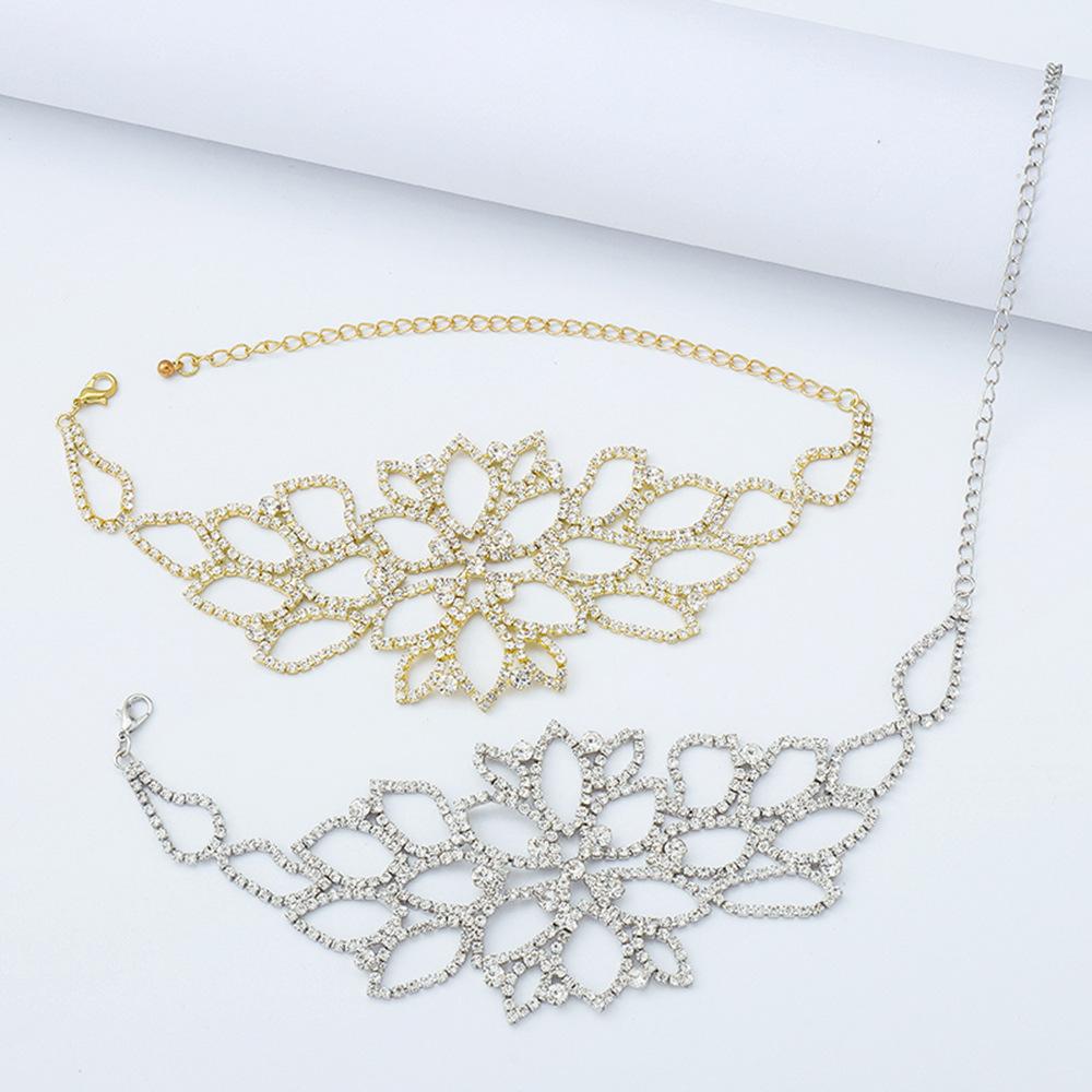 B1683 Exaggerated Temperament Arm Ring Hollow Flower Rhinestone Light Luxury Necklace Personality Trendy Street Bracelet Female