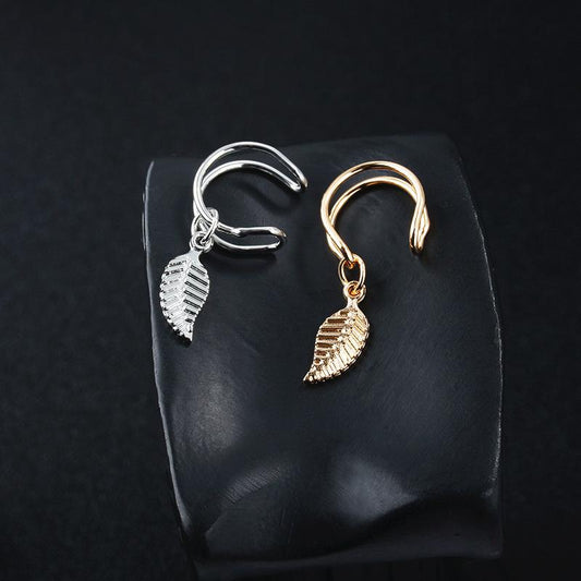 Simple metal leaf leaf U-shaped ear clip without ear hole ear clip ear stud fake earring American social