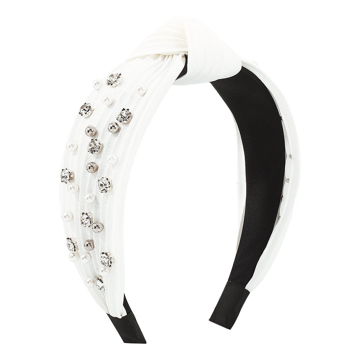 F5144 Retro geometric knotted pleated texture headband personality light luxury beaded rhinestone niche headband