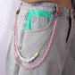 Harajuku personality street trend ornaments wild pink acrylic chain letter dice double-layer pants chain