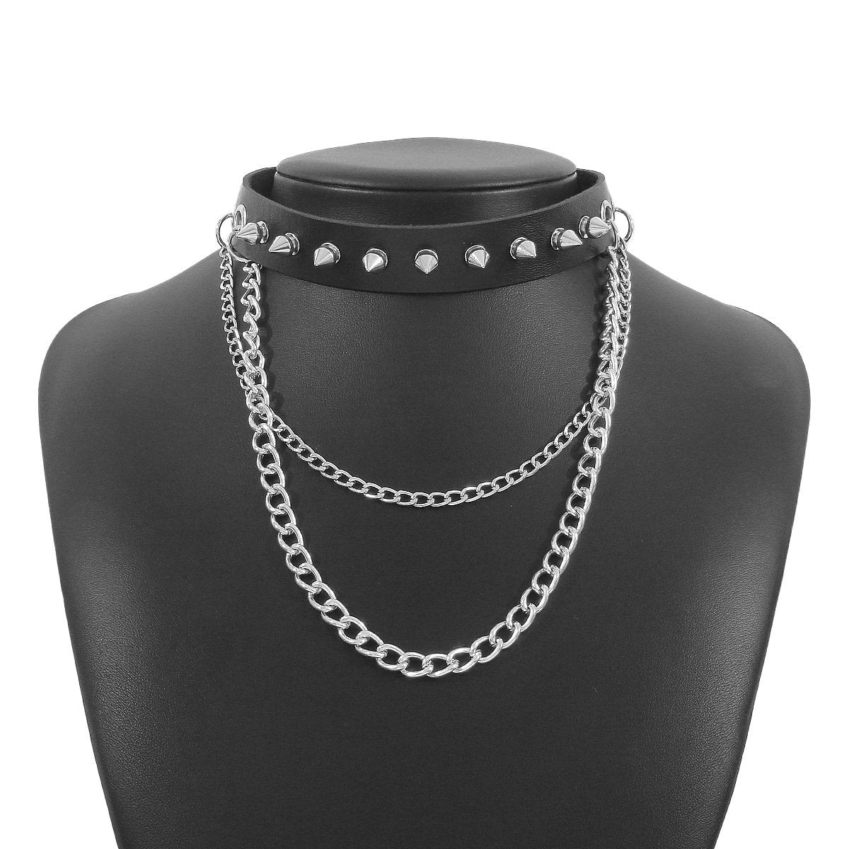 N157 Punk Necklace Harajuku Rivet Leather Chain Necklace Gothic Personality Street Shot Necklace