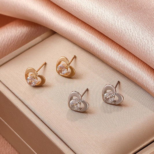 Simple love earrings fashion metal zircon peach heart earrings Dongdaemun earrings for women