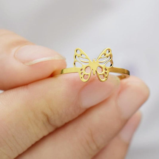 Titanium steel wing-to-wing butterfly ring fashion personality opening adjustable jewelry