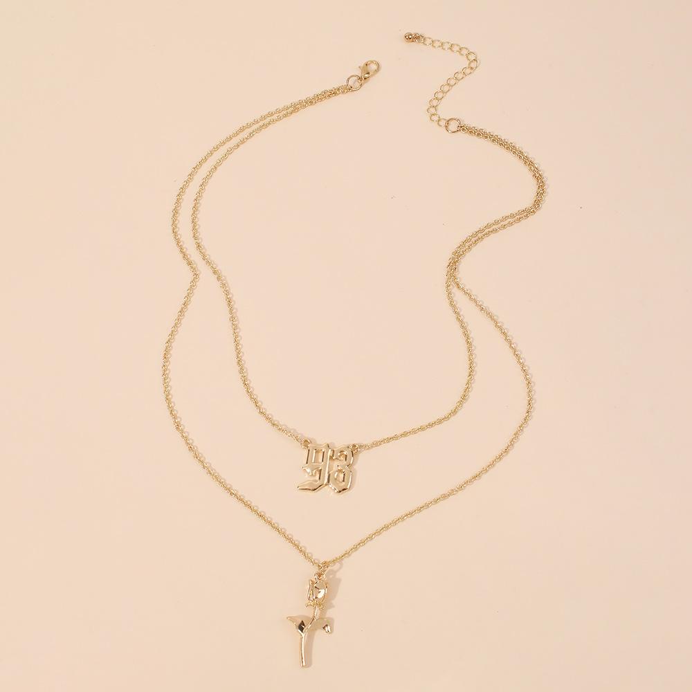 N8112 Jewelry Retro Creative Double Layer Digital Clavicle Chain Temperament Versatile Rose Fashion Necklace