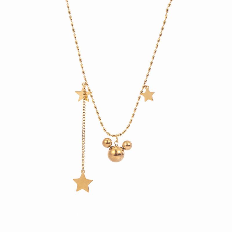 Mickey Mouse Necklace Female Niche Ins Net Red Fashion Titanium Steel 18k Gold Beads Clavicle Chain