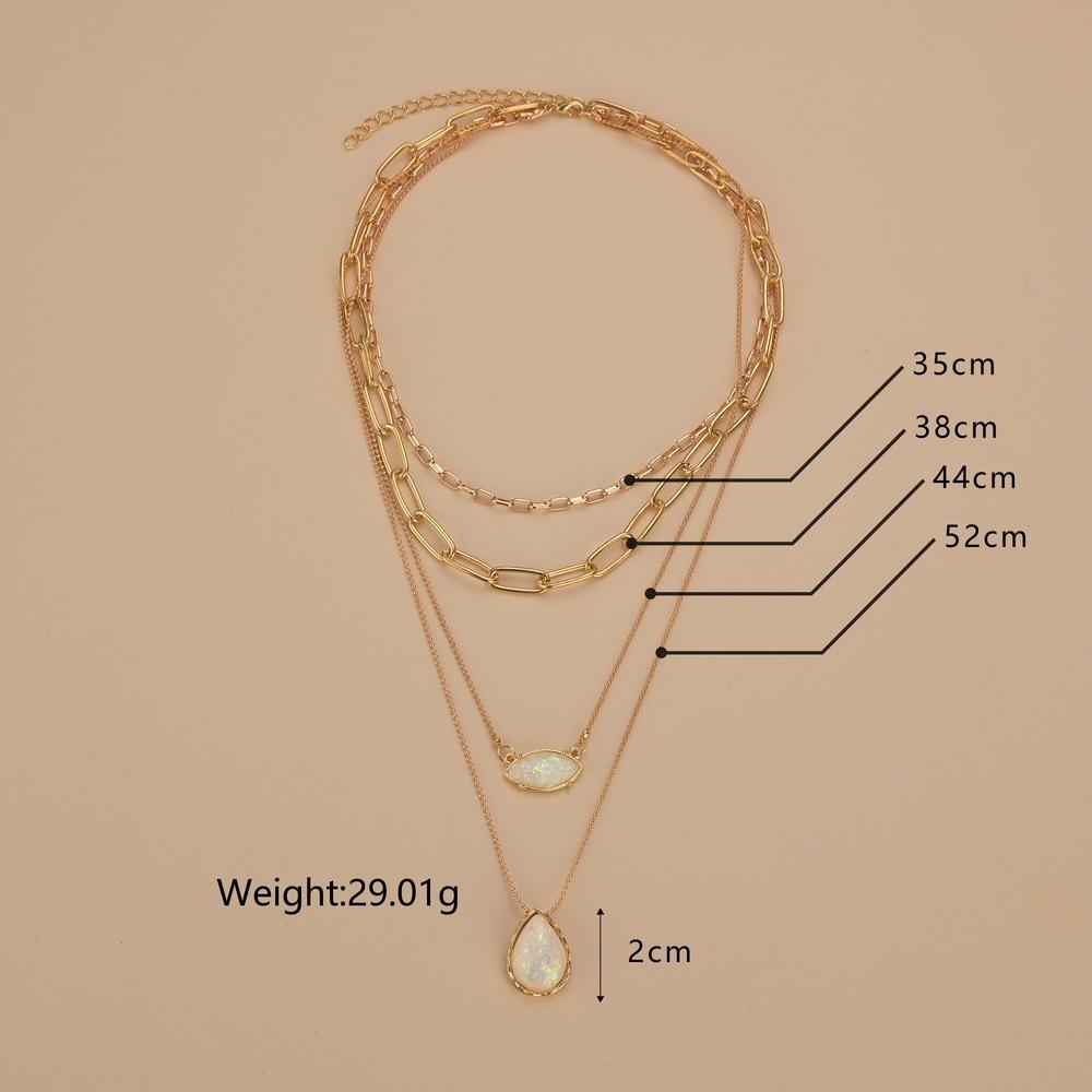 Fashion Retro Oval Water Drop Resin Pendant Necklace Multilayer Chain Clavicle Chain Necklace Accessories Batch