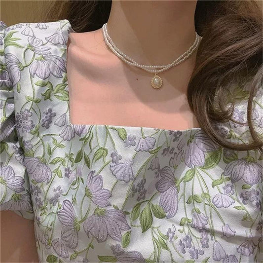 Retro Baroque court necklace double pearl necklace fashion collarbone chain choker neck jewelry female