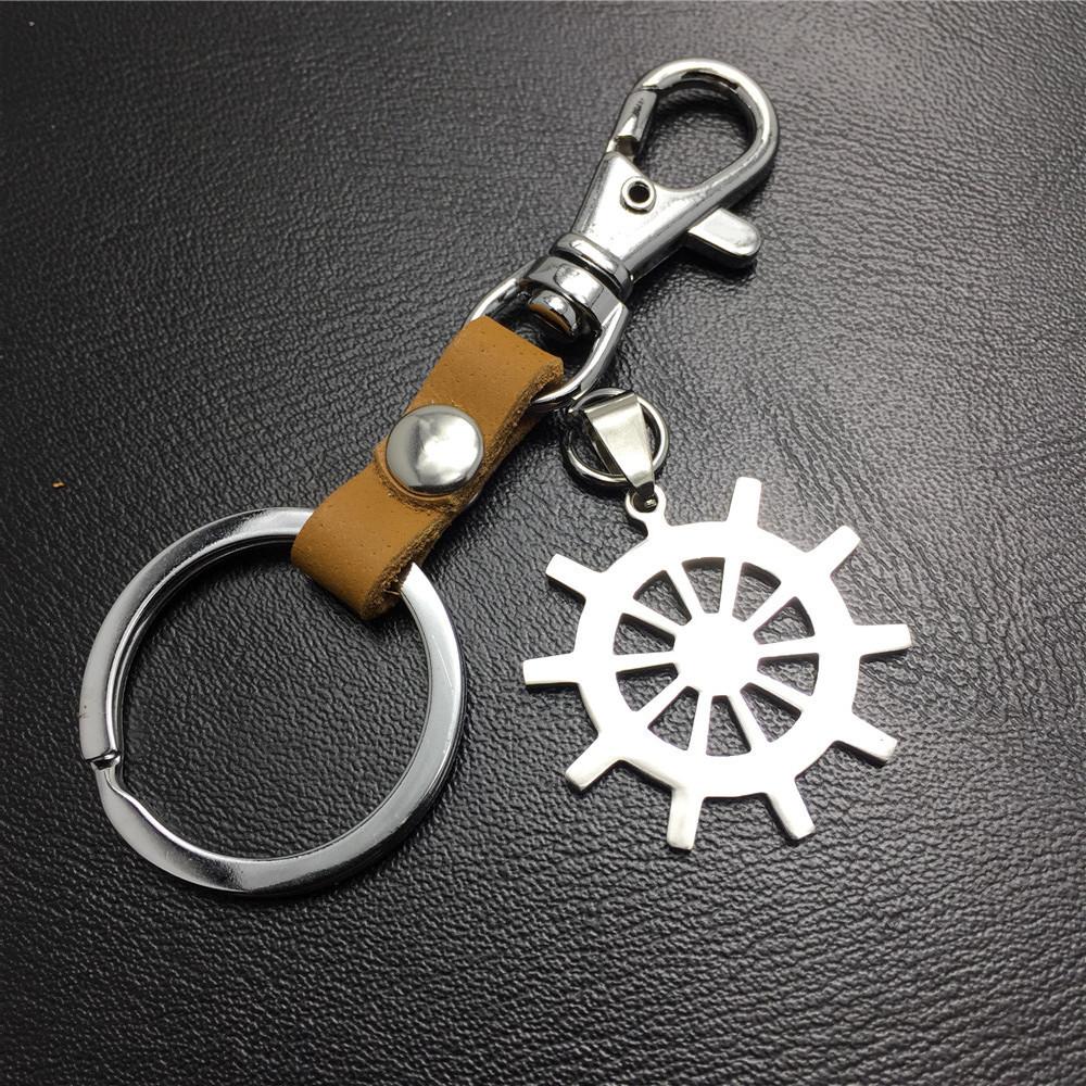 Rudder titanium steel car key pendant cowhide key chain car hanging logo