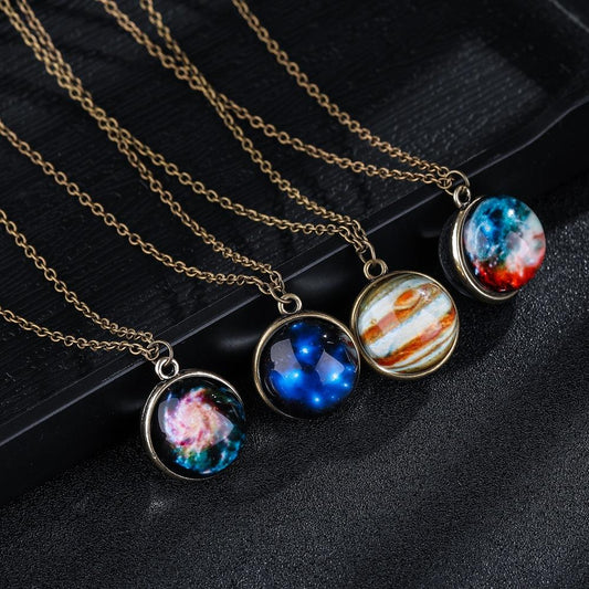 Fashion Simple Planet Luminous Necklace Handmade Double-sided Glass Ball Pendant Jewelry