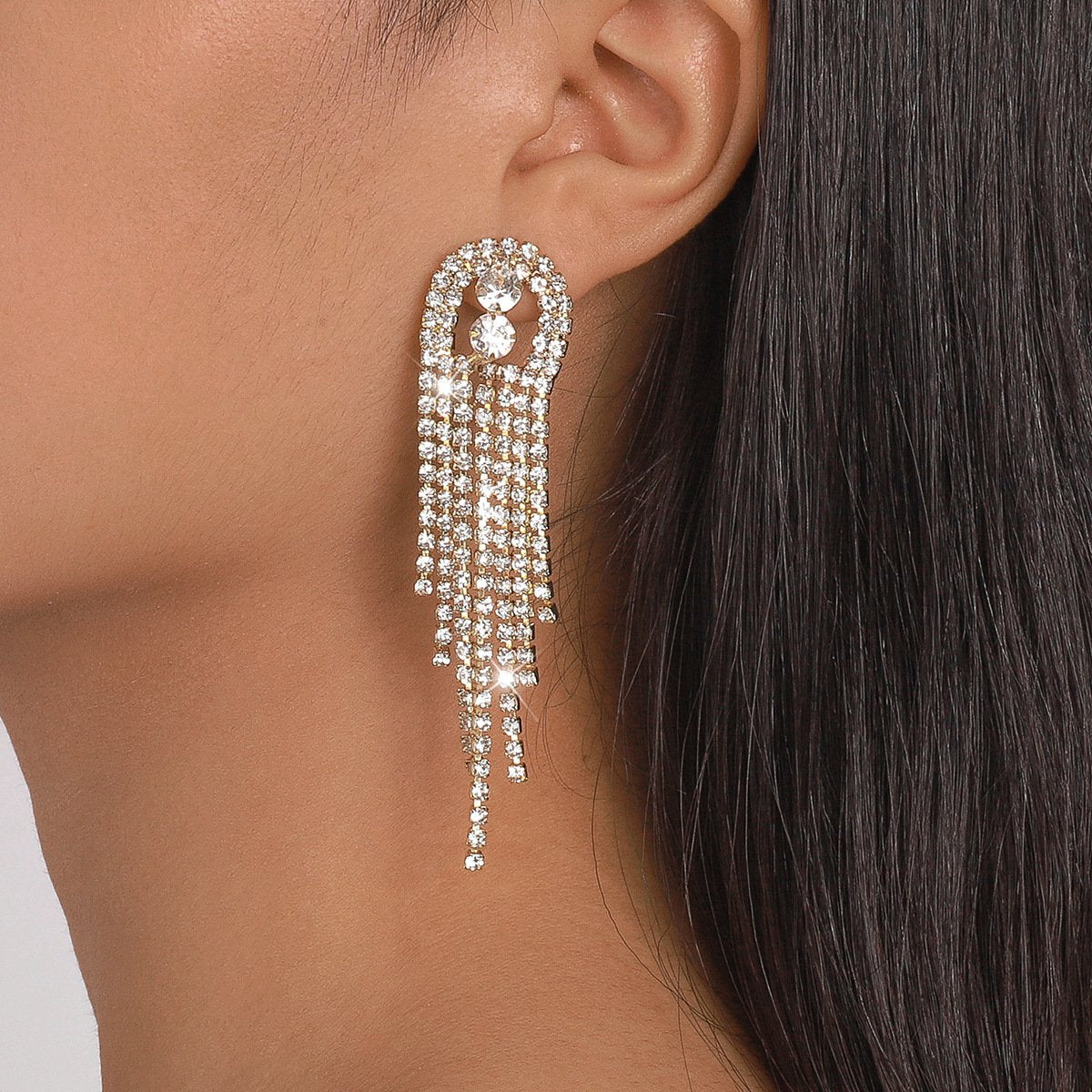 E1587 Claw Chain Geometric Rhinestone Tassel Sparkling Earrings Exaggerated Long Modern Fashion Earrings