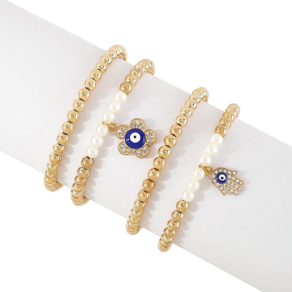 B1944 Jewelry CCB Beaded Flower Eyes Palm Bracelet Personalized Stretchy Stacked Bracelets for Women