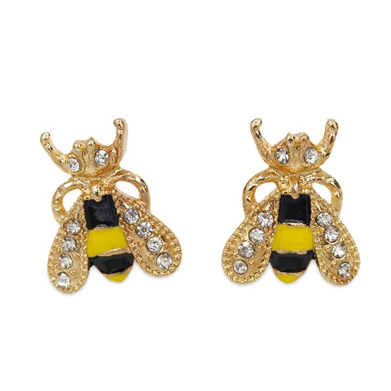 Ear Jewelry Fashion Sweet Temperament Color Glaze Drip Oil Inlaid Diamond Bee Stud Earrings Rhinestone Earrings