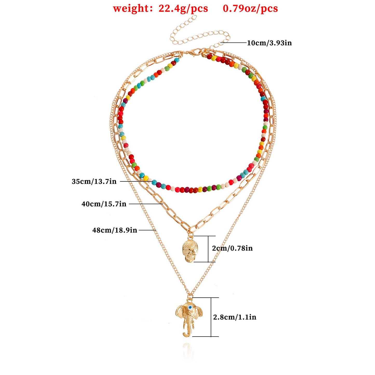 Jewelry trend multi-element color turquoise elephant nose pendant necklace female ins skull necklace