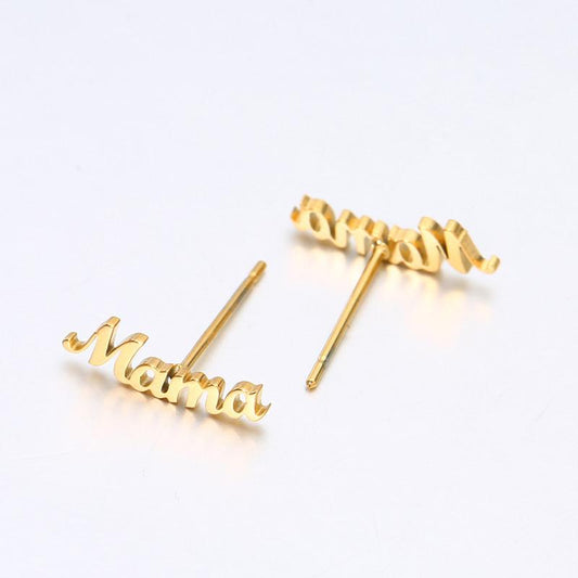 Titanium steel simple English letter mama earrings mother's day gift