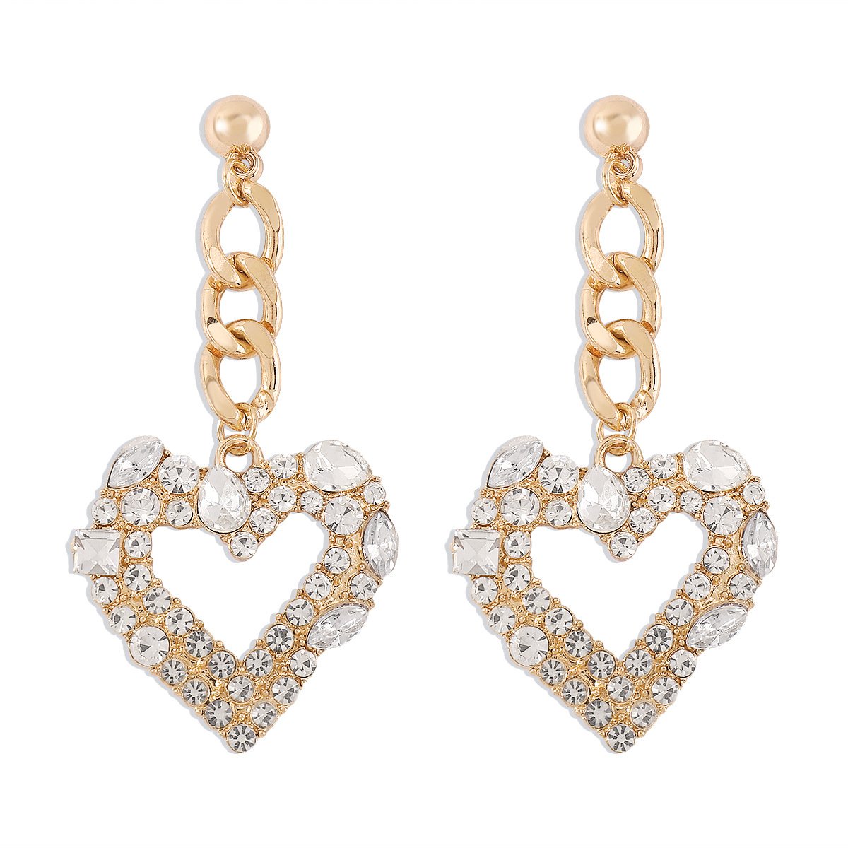 1469 Earrings Exaggerated Chain Love Rhinestone Earrings Temperament Geometric Heavy Industry Sweet Cool Earrings