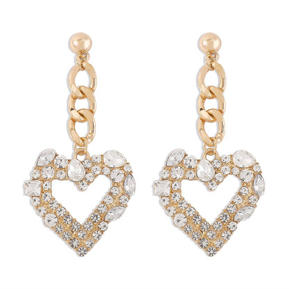 1469 Earrings Exaggerated Chain Love Rhinestone Earrings Temperament Geometric Heavy Industry Sweet Cool Earrings