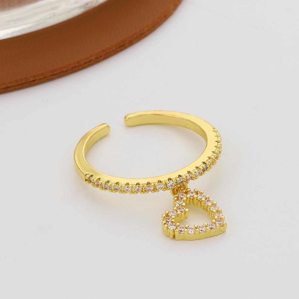 ins diamond love pendant ring female fashion light luxury niche design hollow geometric peach heart index finger ring