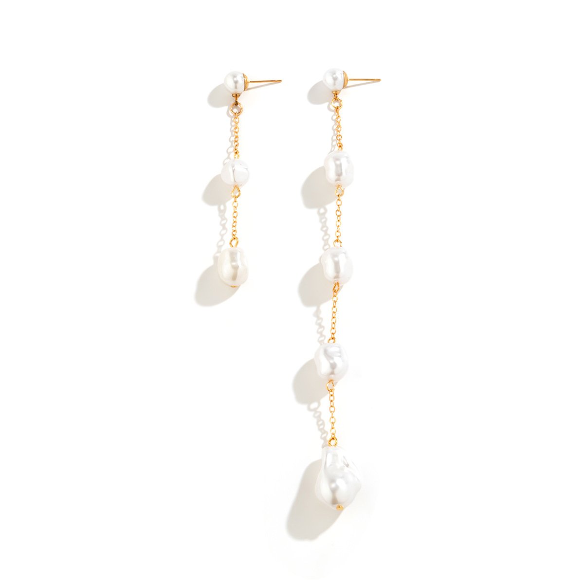Jewelry Temperament Baroque Imitation Pearl Asymmetric Earrings Women's Long Section Cold Tassel Earrings