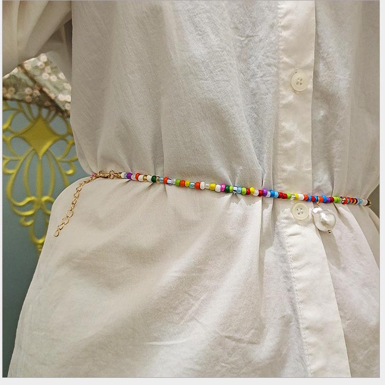 Jewelry Handmade Colorful Rice Beads Waist Decoration Beach Chain Summer Popular Waist Chain Women