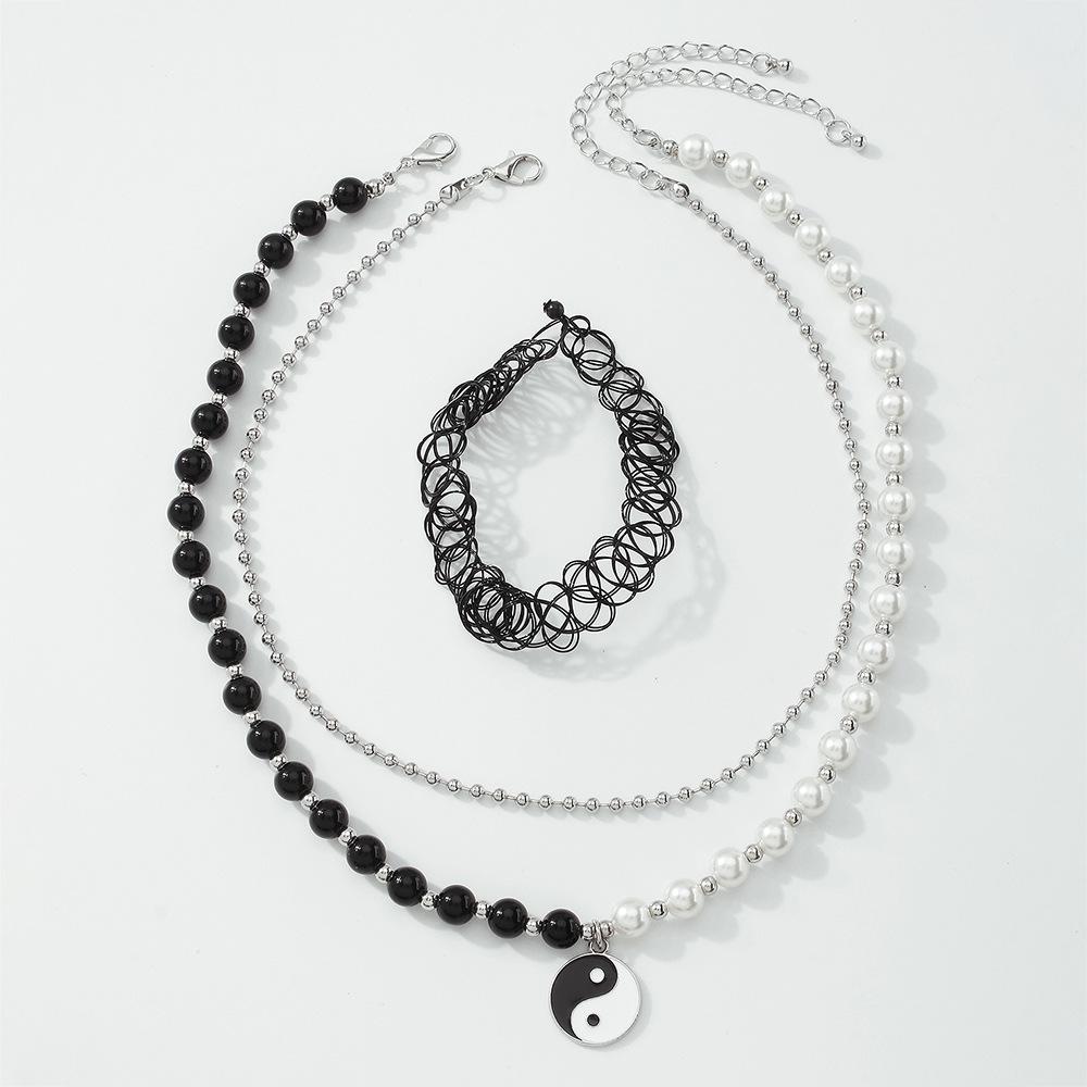 N9661 Jewelry Contrasting Color Pearl Bead Necklace Dripping Oil Tai Chi Gossip Creative Sexy Necklace Female