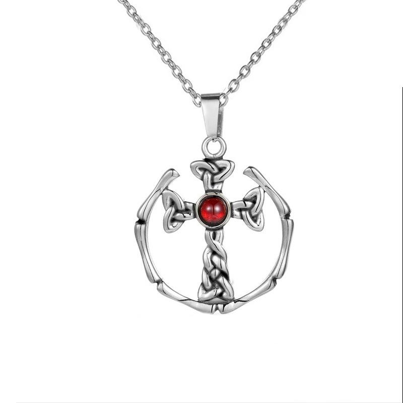Jewelry Fashion Cross Pendant Necklace Men Religion Ruby Hip Hop Rock Jewelry