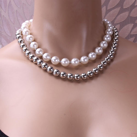 Jewelry Simple Imitation Pearl Geometric Set Necklace Personality Mix and Match CCB Beaded Clavicle Chain