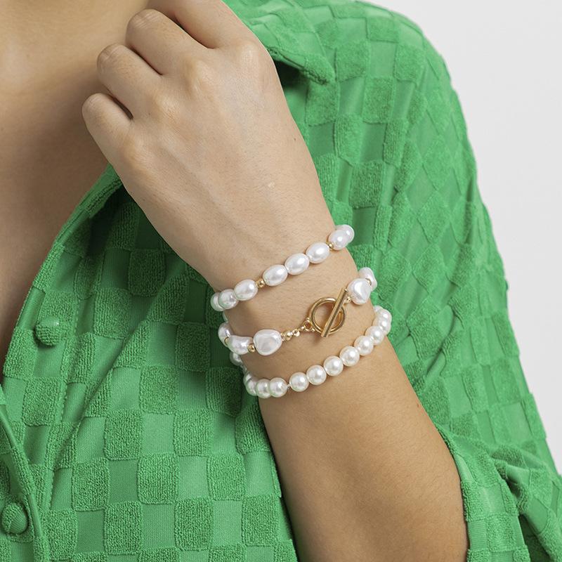 Jewelry baroque special-shaped imitation pearl OT buckle bracelet female simple beaded niche all-match jewelry