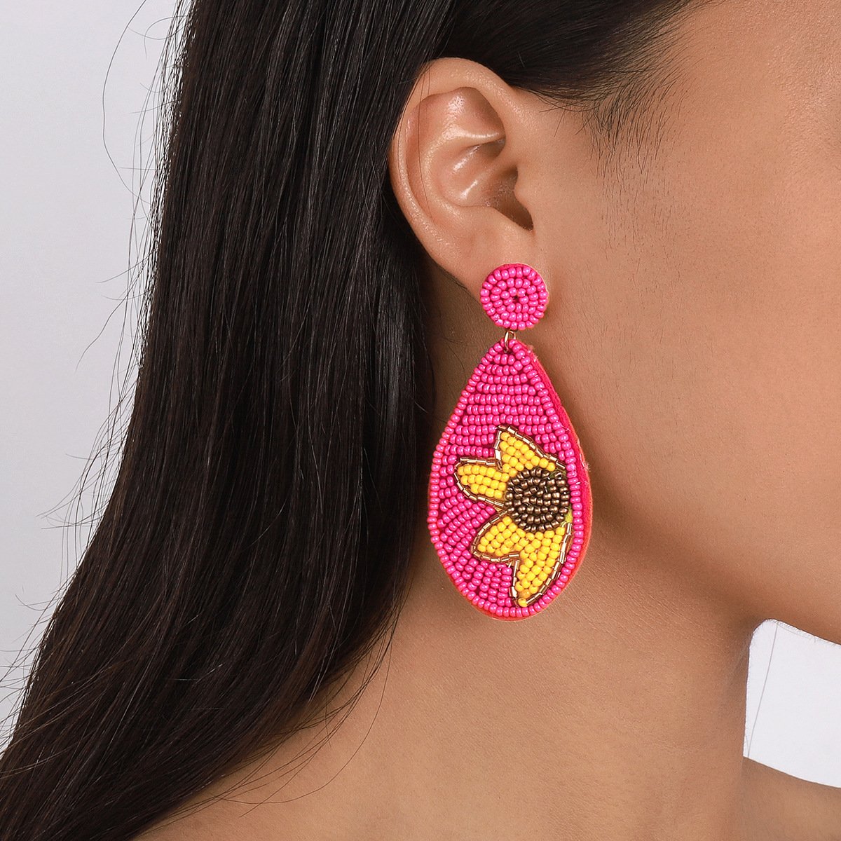E1671 Ethnic Fashion Earrings Bohemian Vacation Leisure Earrings Sun Flower Contrasting Color Earrings