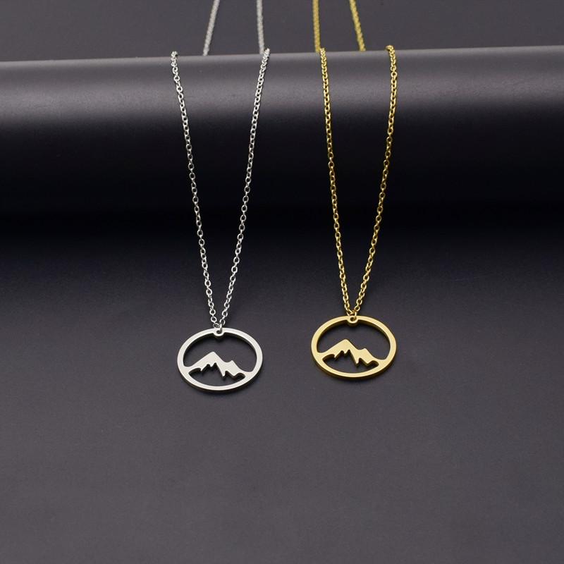 Hollow Mountain Necklace Round Mountain Charm Titanium Steel