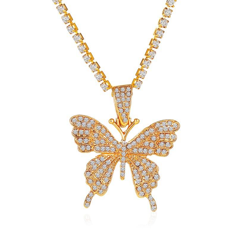 Butterfly Necklace Temperament Full Diamond Single Claw Chain Jewelry Simple Versatile Rhinestone Clavicle Chain