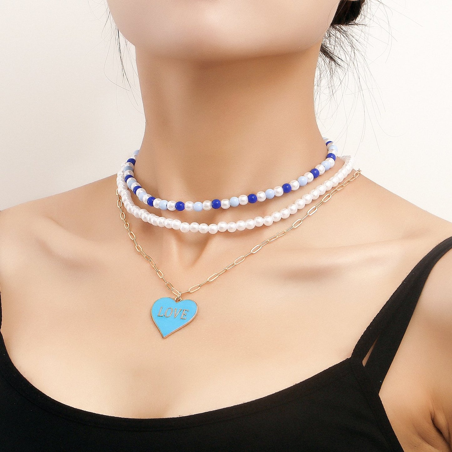 Jewelry Bohemia imitation pearl exaggerated color LOVE love pendant necklace hot girl necklace