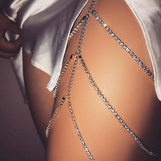 Fashion leg chain jewelry rhinestone tassel thigh chain night style body chain sexy full diamond multi-layer leg chain
