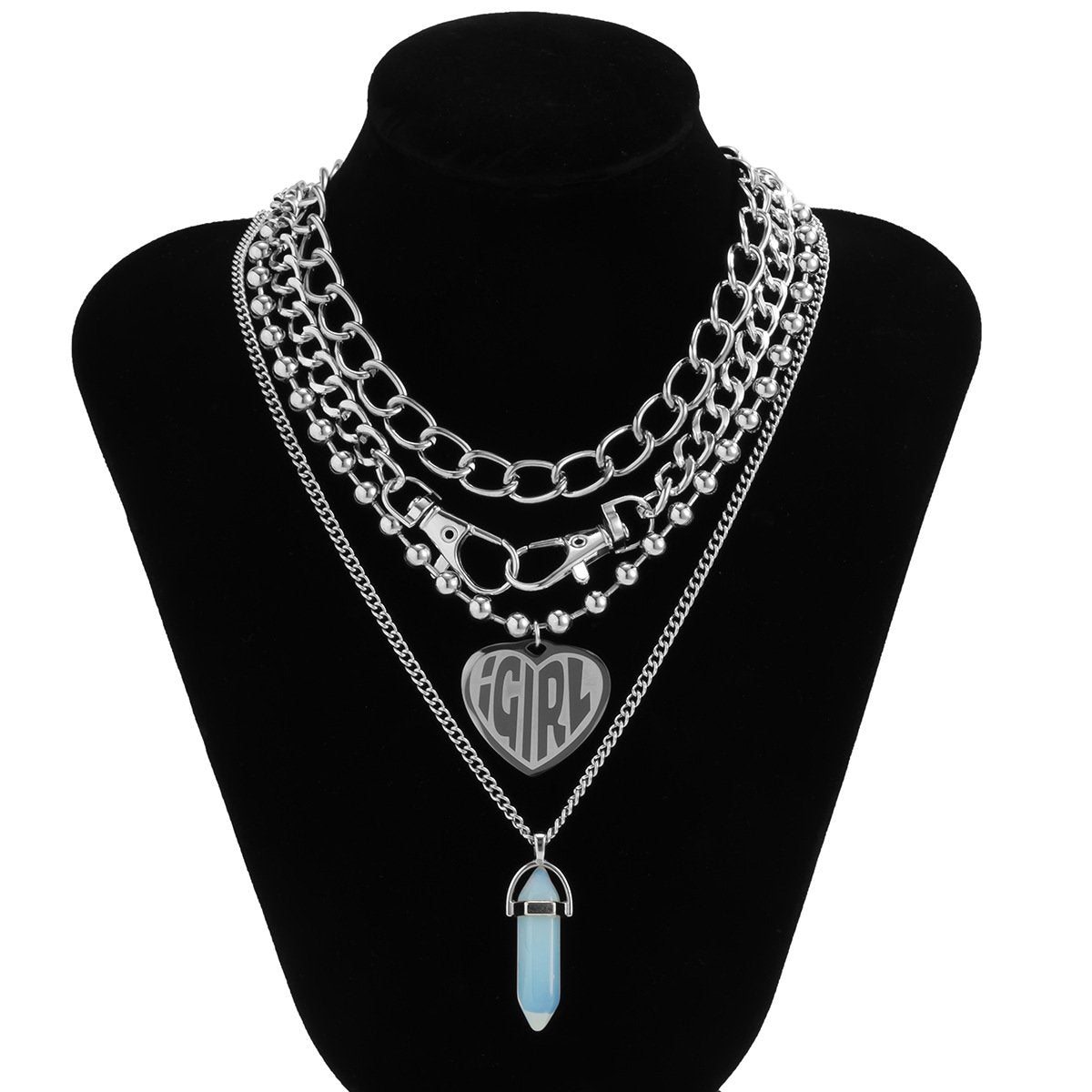 Hip-hop street trendy cool heart-shaped letter tag necklace punk metal chain crystal necklace for men and women
